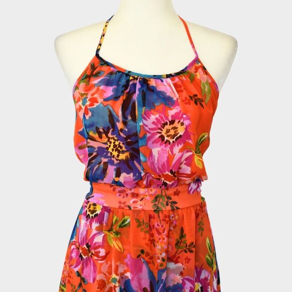 BISOU BISOU Women's Michele Bohbot Floral Hi-Lo Maxi Backless Dress Size 12 - Picture 4 of 9